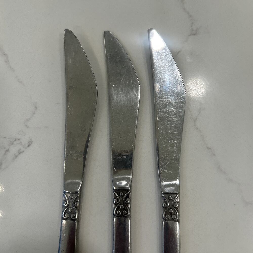 Vintage National Stainless OLAF Flatware Japan Set Of 3 Dinner Knives - Picture 5 of 9